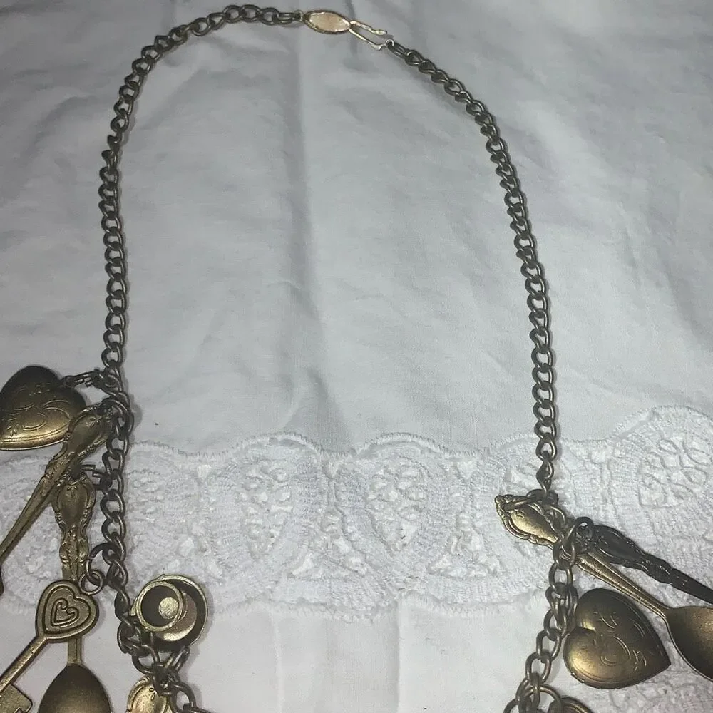 Vintage Steam Punk Whimsical mantle clock large folk art skeleton key Locket cha